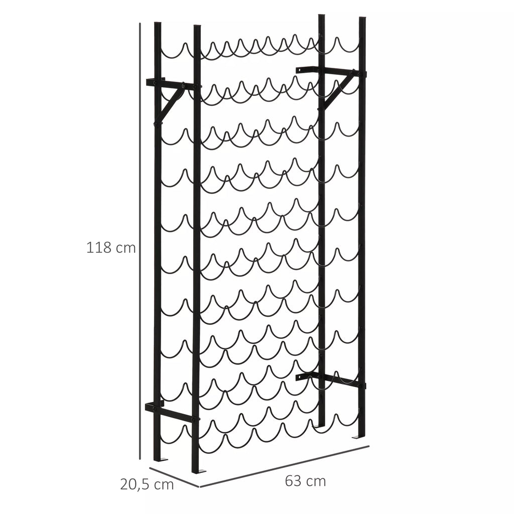 Vyno stovas metalinis 60 butelių 64,5 x 5,5 x 120,5 cm juodas