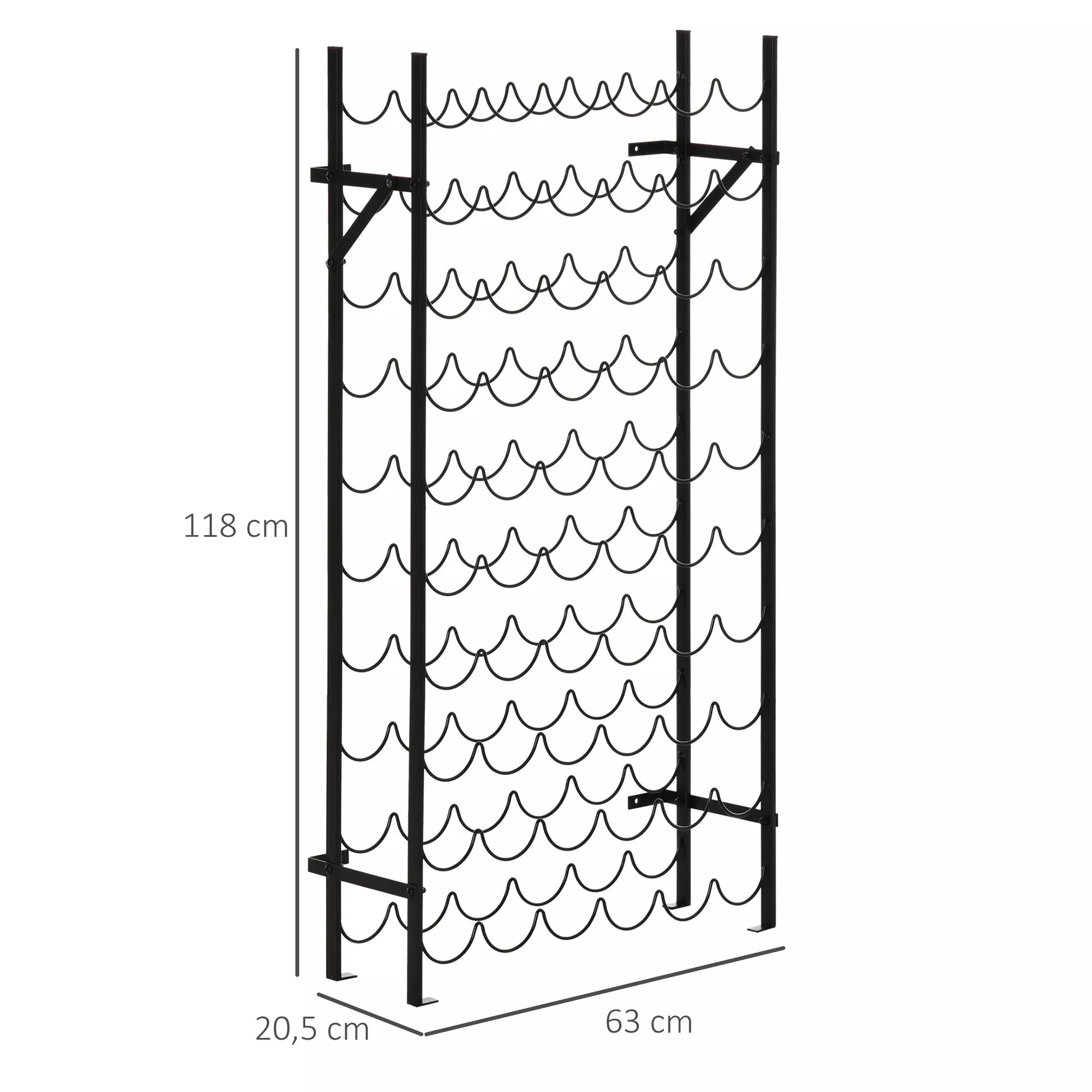 Vyno stovas metalinis 60 butelių 64,5 x 5,5 x 120,5 cm juodas