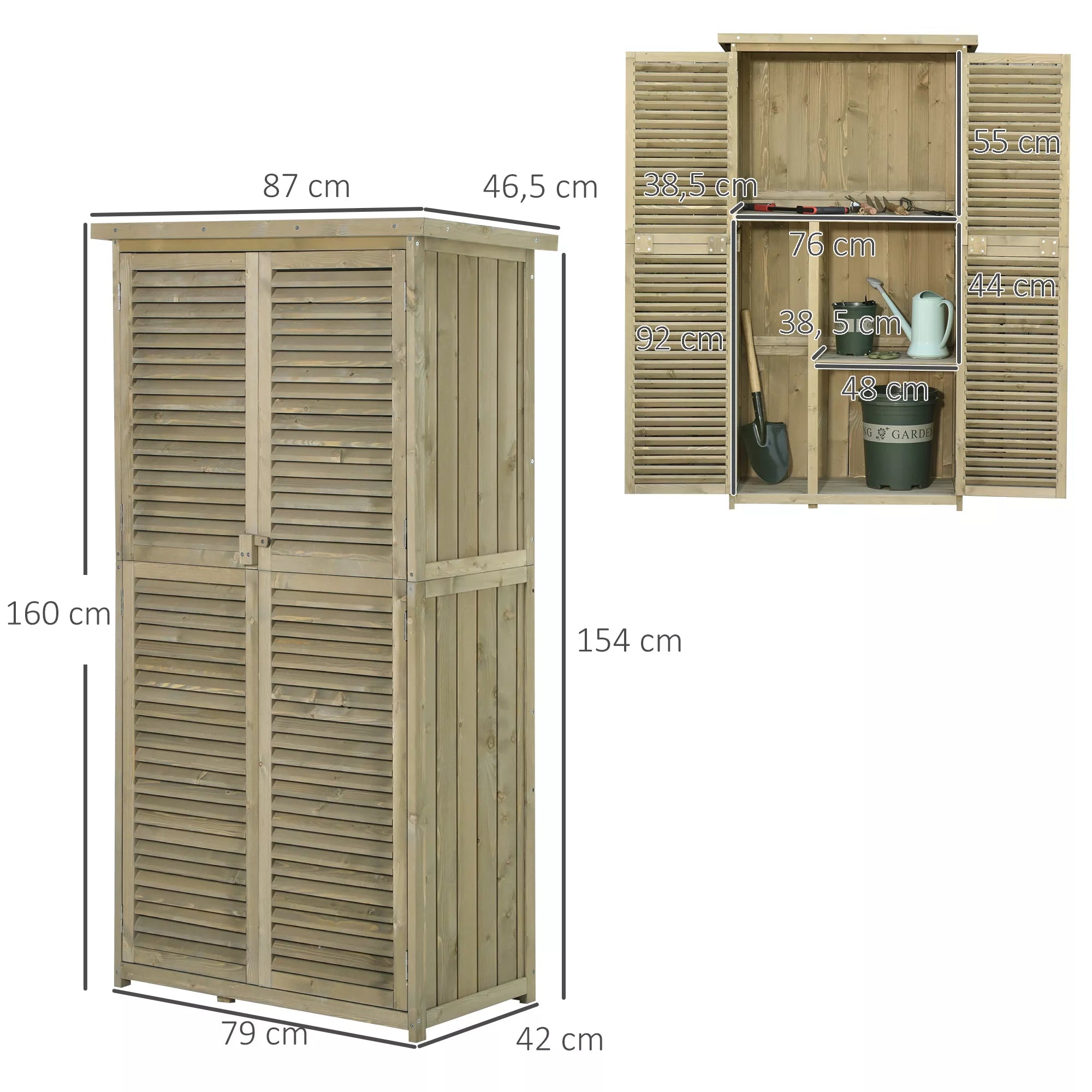 Schema su spintelės matmenimis: aukštis 160 cm, plotis 87 cm, gylis 46,5 cm