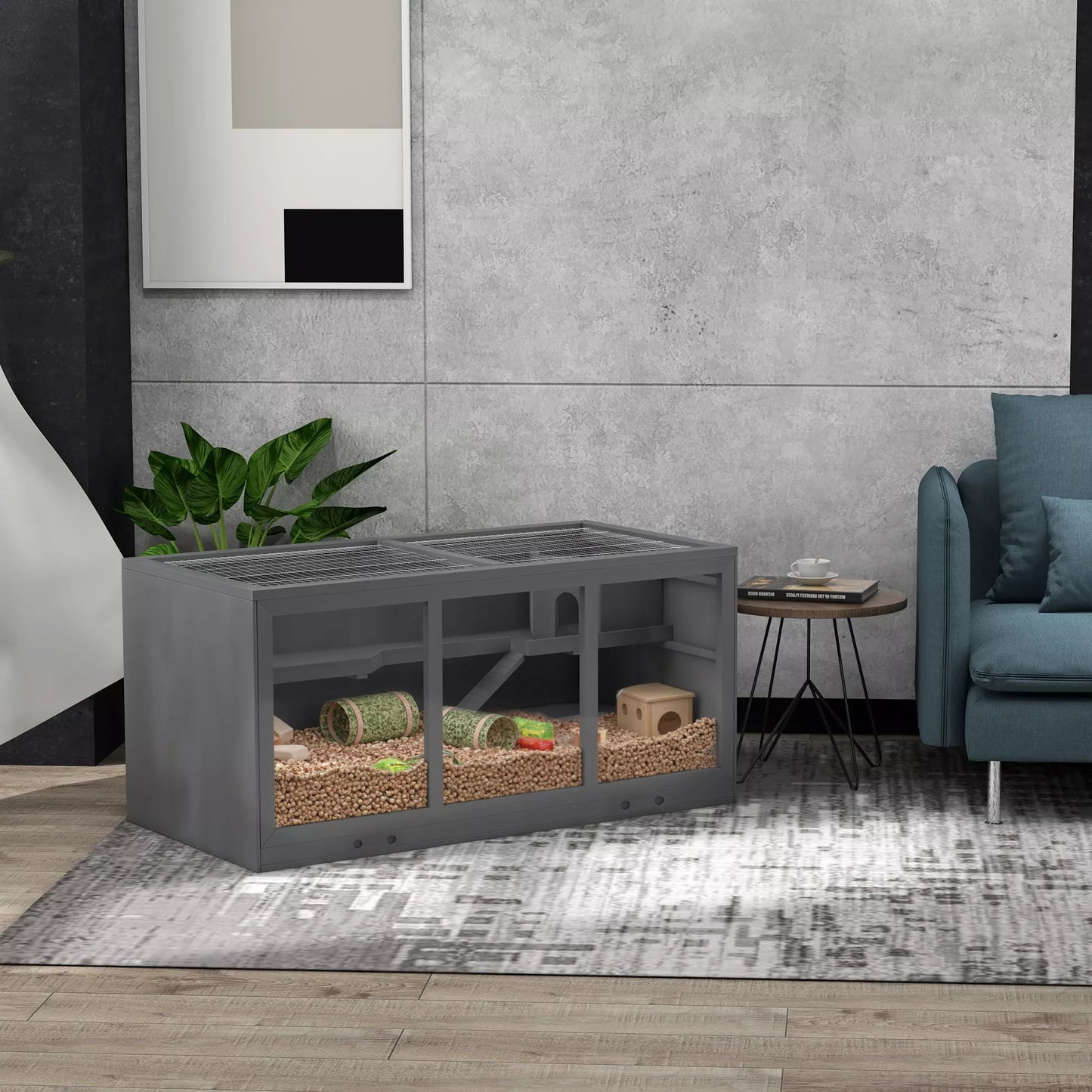 Nykštukinių žiurkių narvas, graužikų narvas, mažų gyvūnų dėžė, užrakinama, medinė, lengvai prižiūrima, pilka