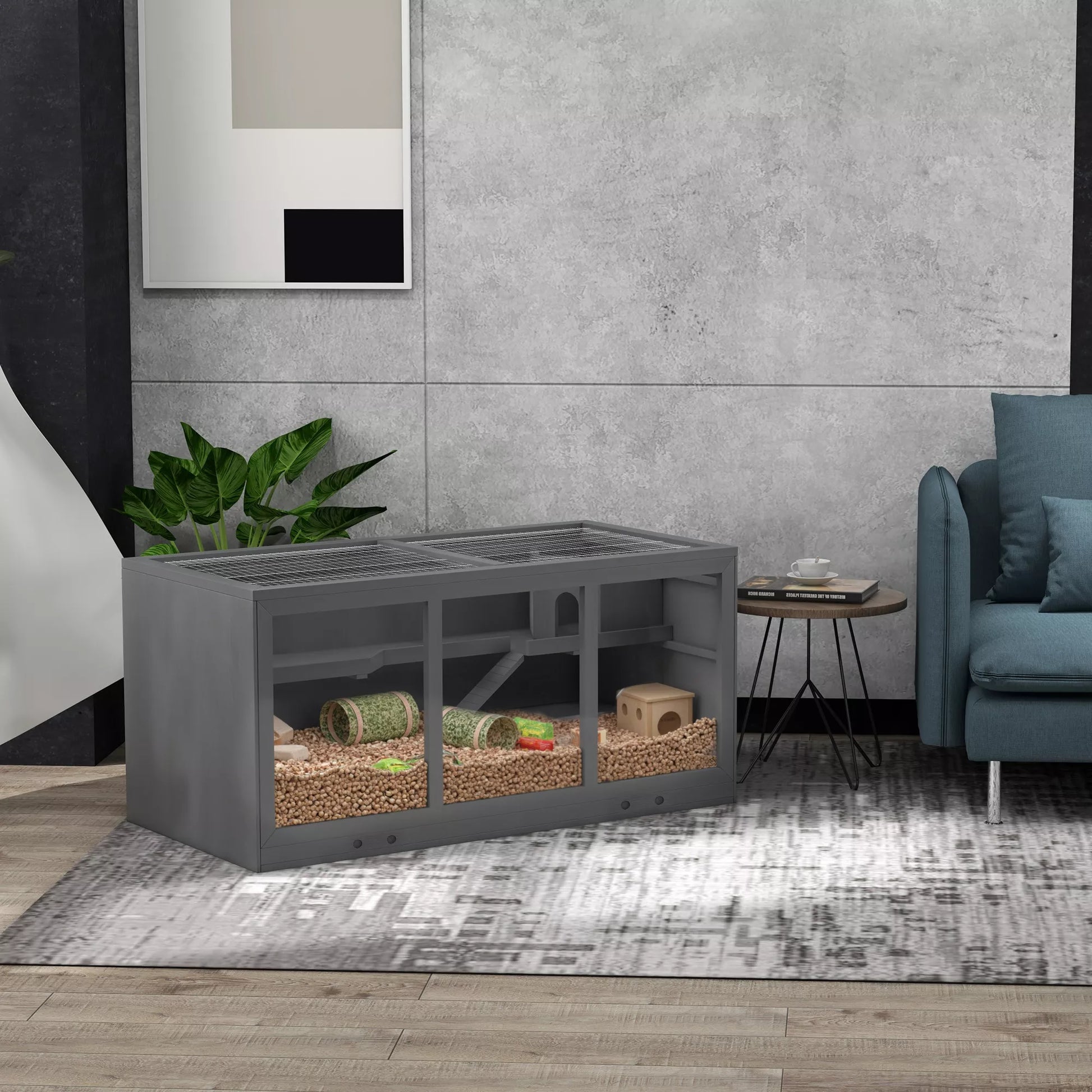 Nykštukinių žiurkių narvas, graužikų narvas, mažų gyvūnų dėžė, užrakinama, medinė, lengvai prižiūrima, pilka