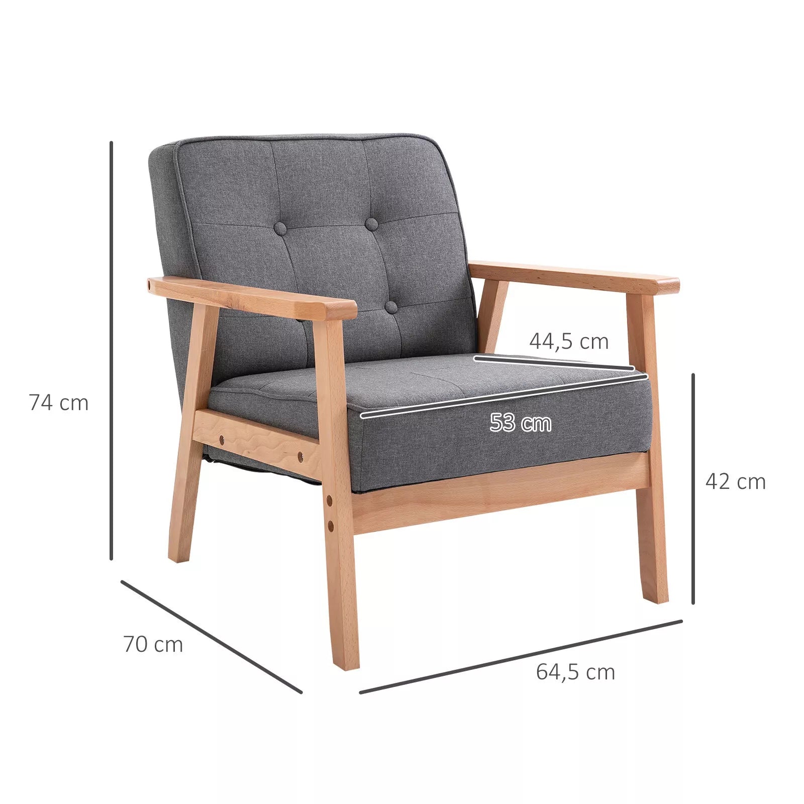 Atskiroji sofa Poilsio kėdė Minkšta kėdė su porankiais Medinis rėmas Linas Pilka 64,5 x 70 x 74 cm