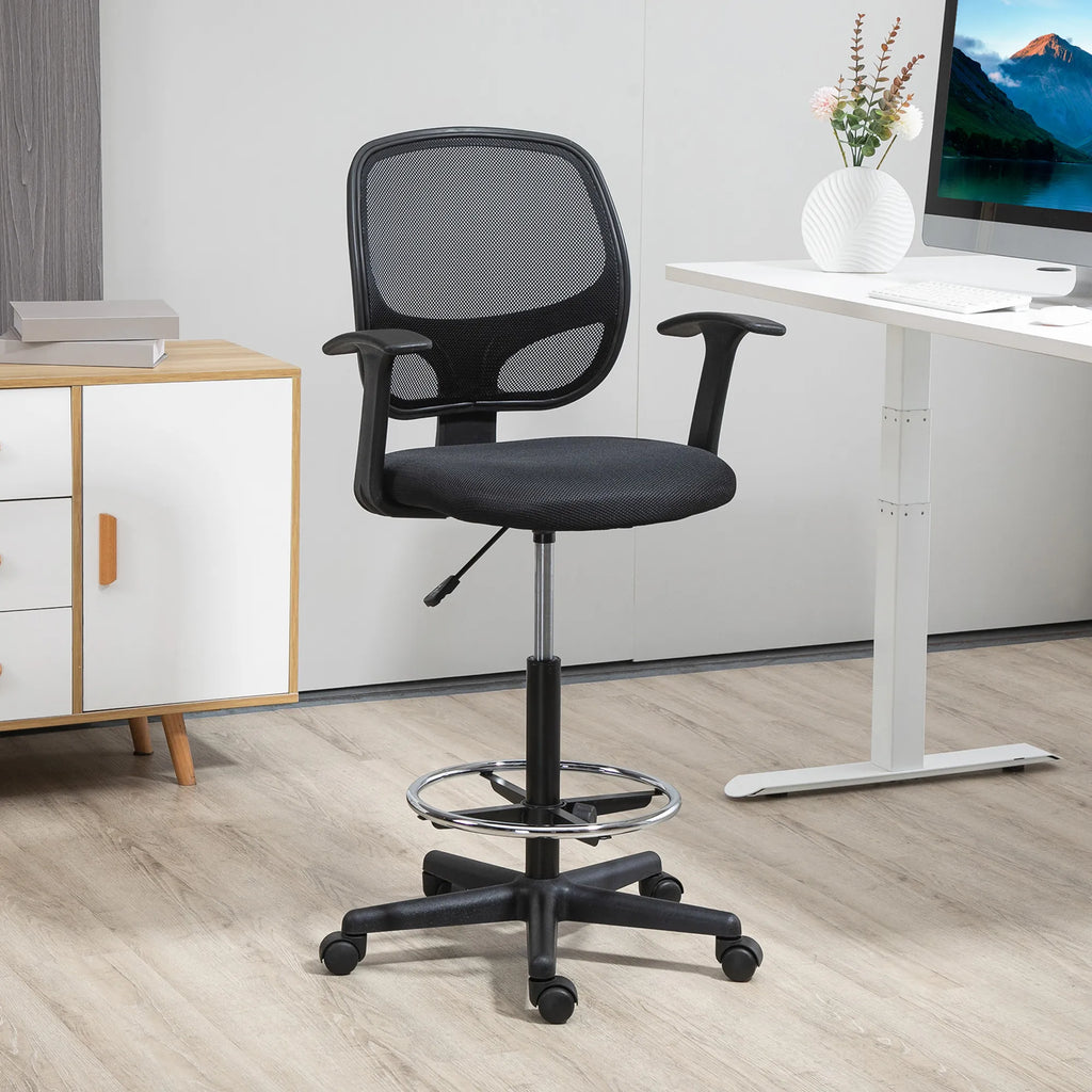 Biuro kėdė su atrama kojoms, reguliuojamo aukščio, juoda