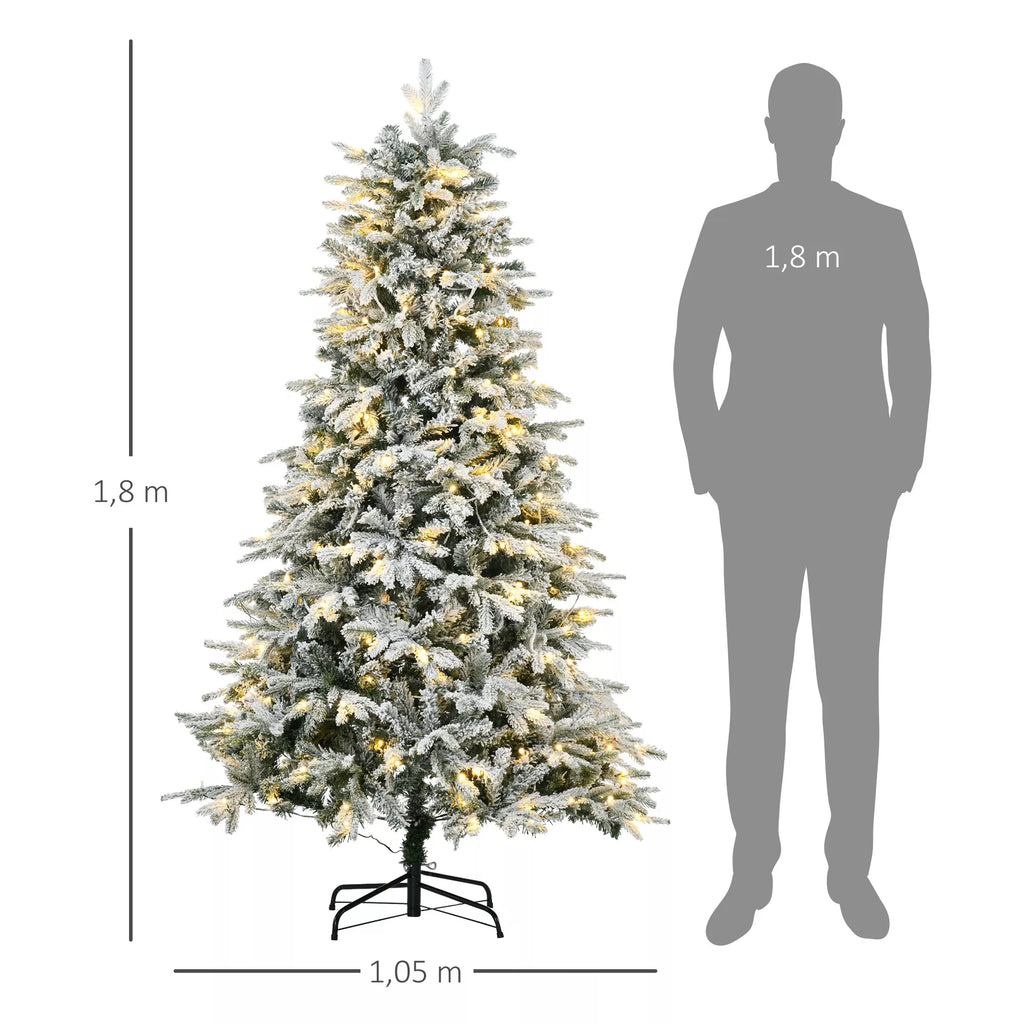 Dirbtinė Kalėdų eglė, su dirbtiniu sniegu, LED lemputėmis, 180 cm, žalia + balta