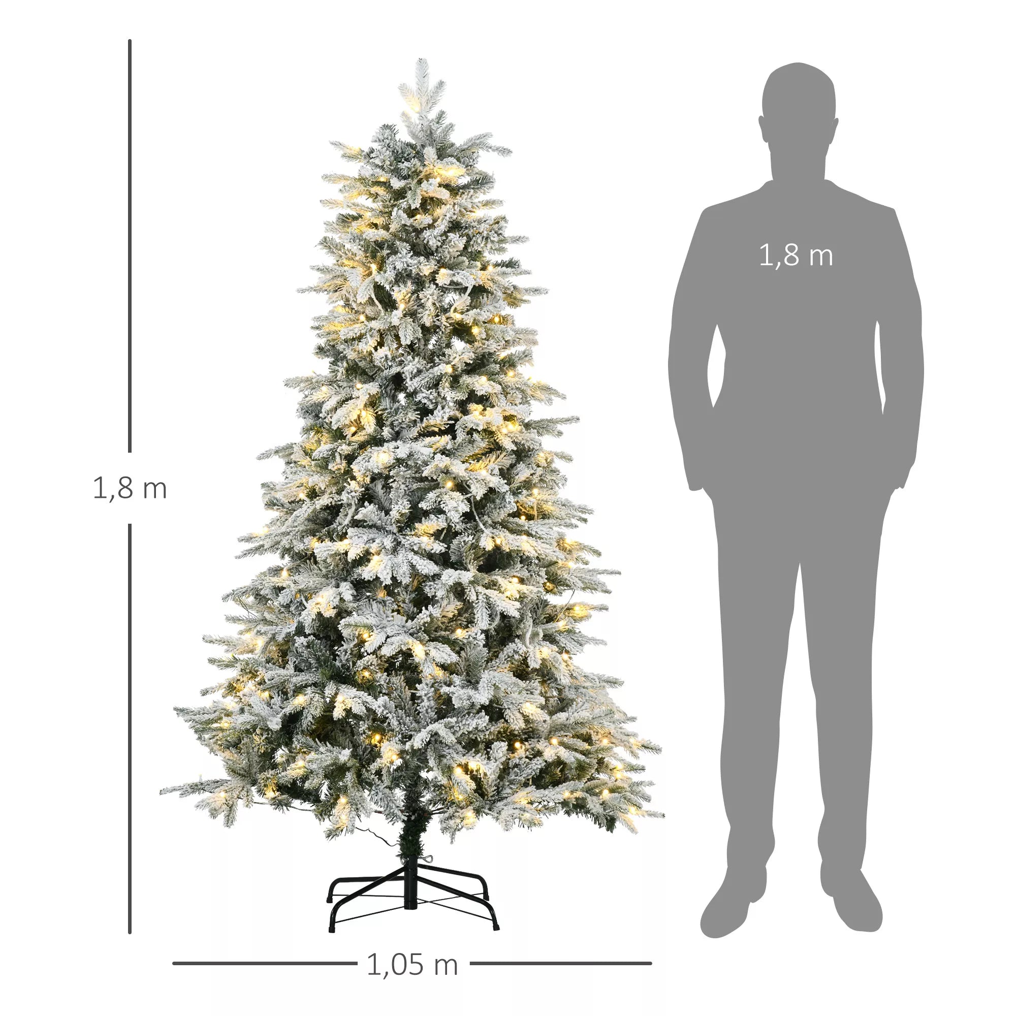 Dirbtinė Kalėdų eglė, su dirbtiniu sniegu, LED lemputėmis, 180 cm, žalia + balta