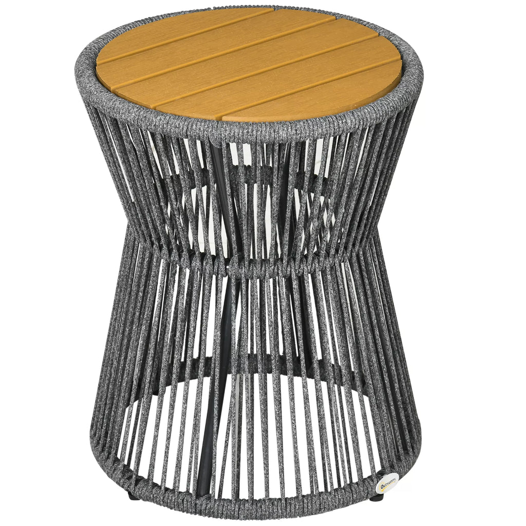 Boho stiliaus sodo stalas, atsparus atmosferos poveikiui, PE rotangas, 39 cm x 39 cm x 49 cm, juodas + natūralus
