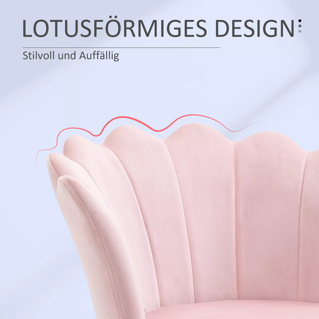 Fotelis su lotoso formos dizainu, paauksuotomis metalinėmis kojelėmis, putplasčio užpildu, rožinis.