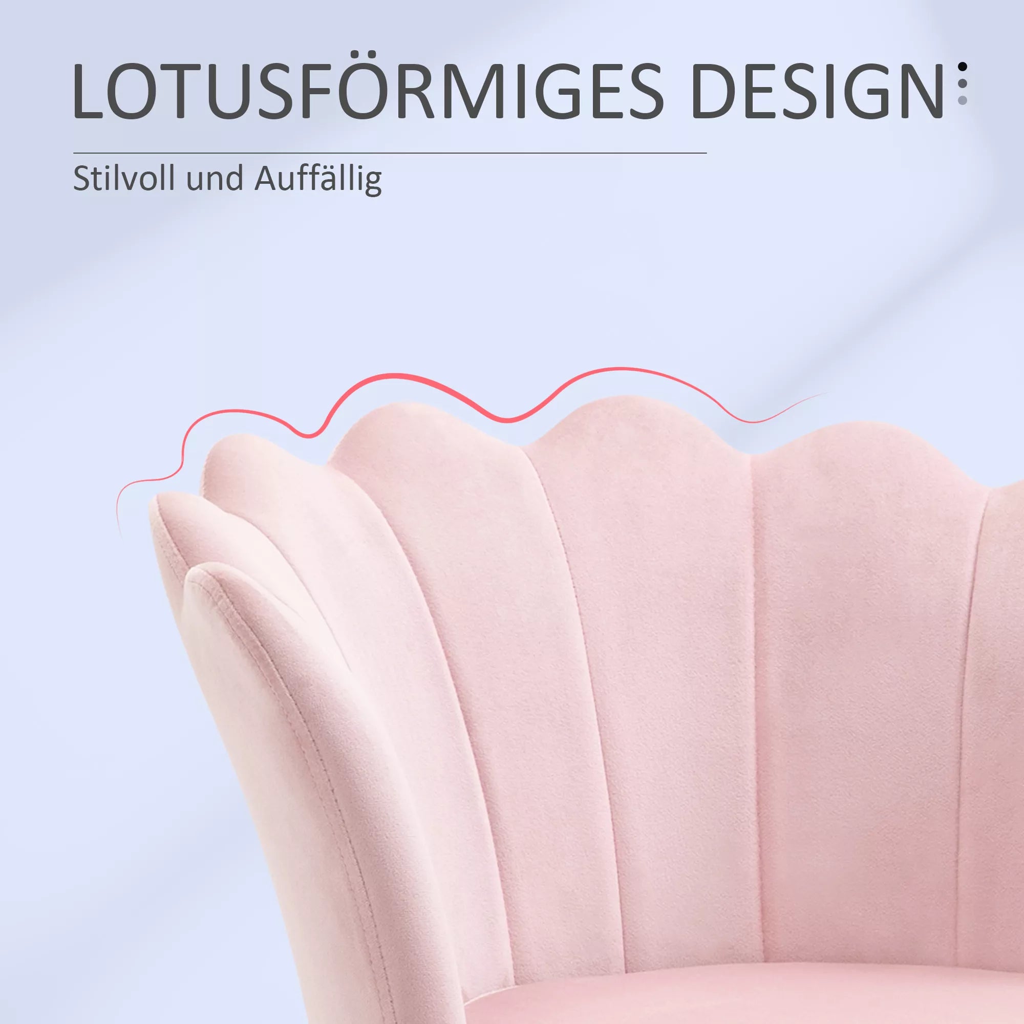 Fotelis su lotoso formos dizainu, paauksuotomis metalinėmis kojelėmis, putplasčio užpildu, rožinis.