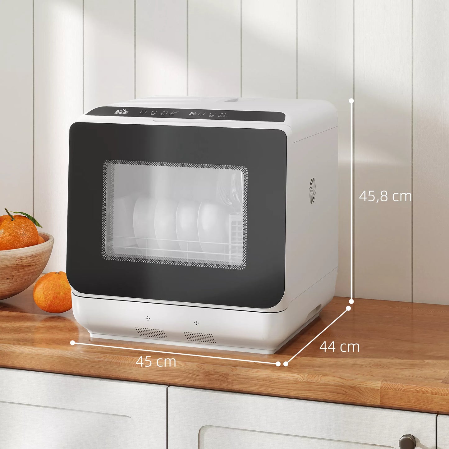 Stalo indaplovė, mini indaplovė su 6 litrų talpa, 5 programomis, LED ekranu, džiovinimo funkcija, balta