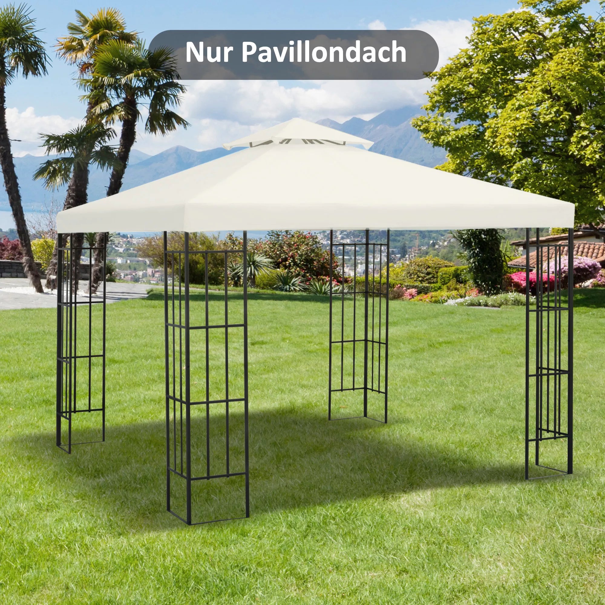 Paviljono stogas 3 x 3 m, vandeniui atsparus, kreminės baltos spalvos