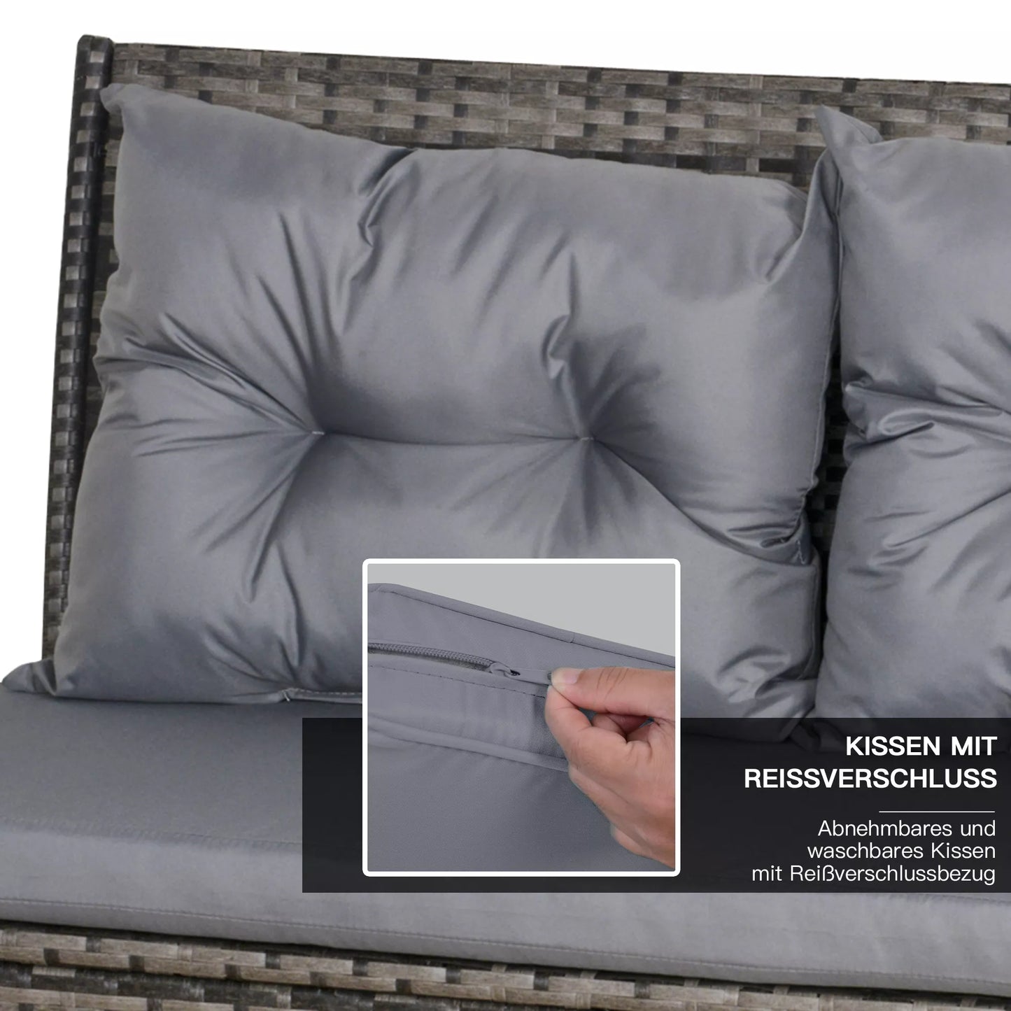 PE rotango sodo baldų komplektas, skirtas 5 žmonėms, rotango lauko poilsio komplektas, su nuimamomis pagalvėlėmis, Pilka + Ruda