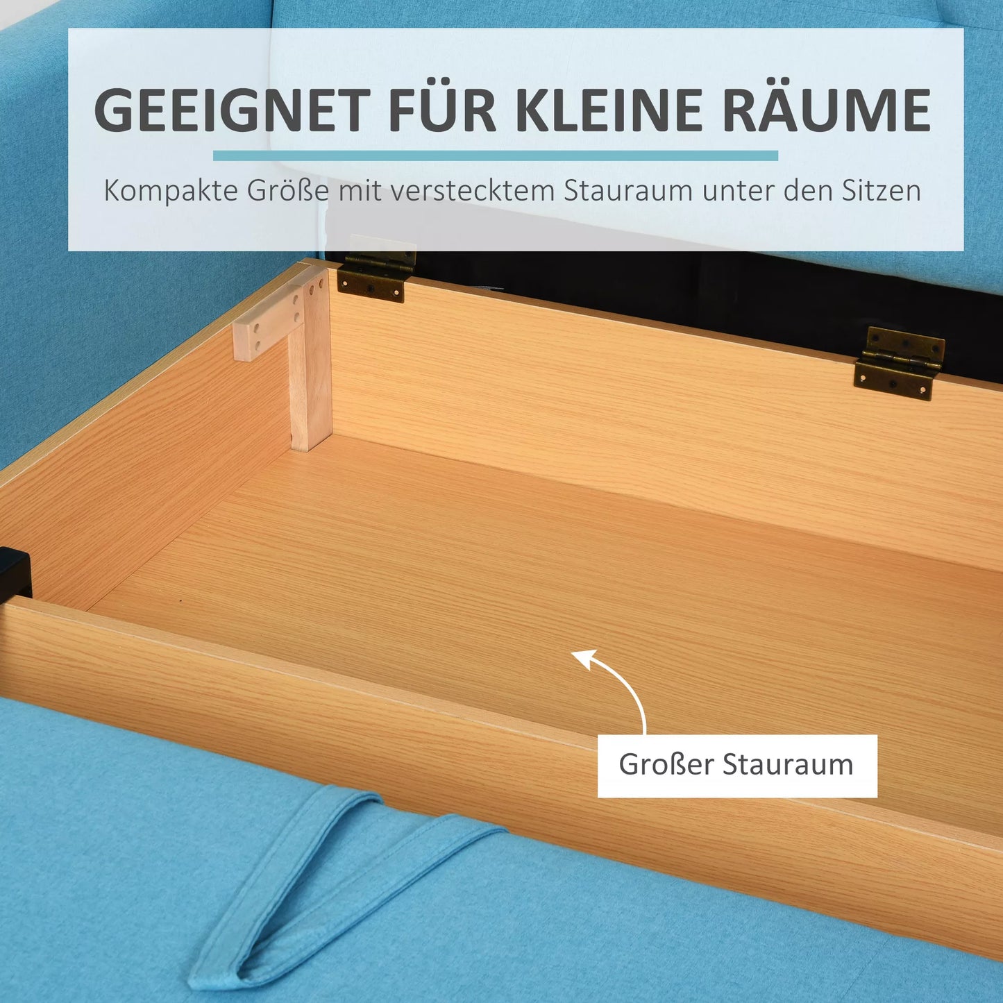 Sofa-lova, 2 vietų sofa, su paslėpta laikymo vieta, Poliesteris, Šviesiai mėlyna, 152 x 101 x 81cm