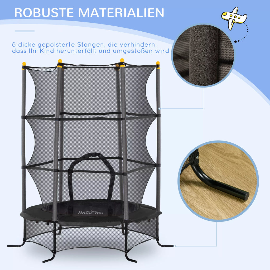 Trampolinas vaikams, Ø163 cm, su apsauginiu tinklu, vidaus ir lauko naudojimui, apkrova iki 50 kg, plienas, plastikas, juodas