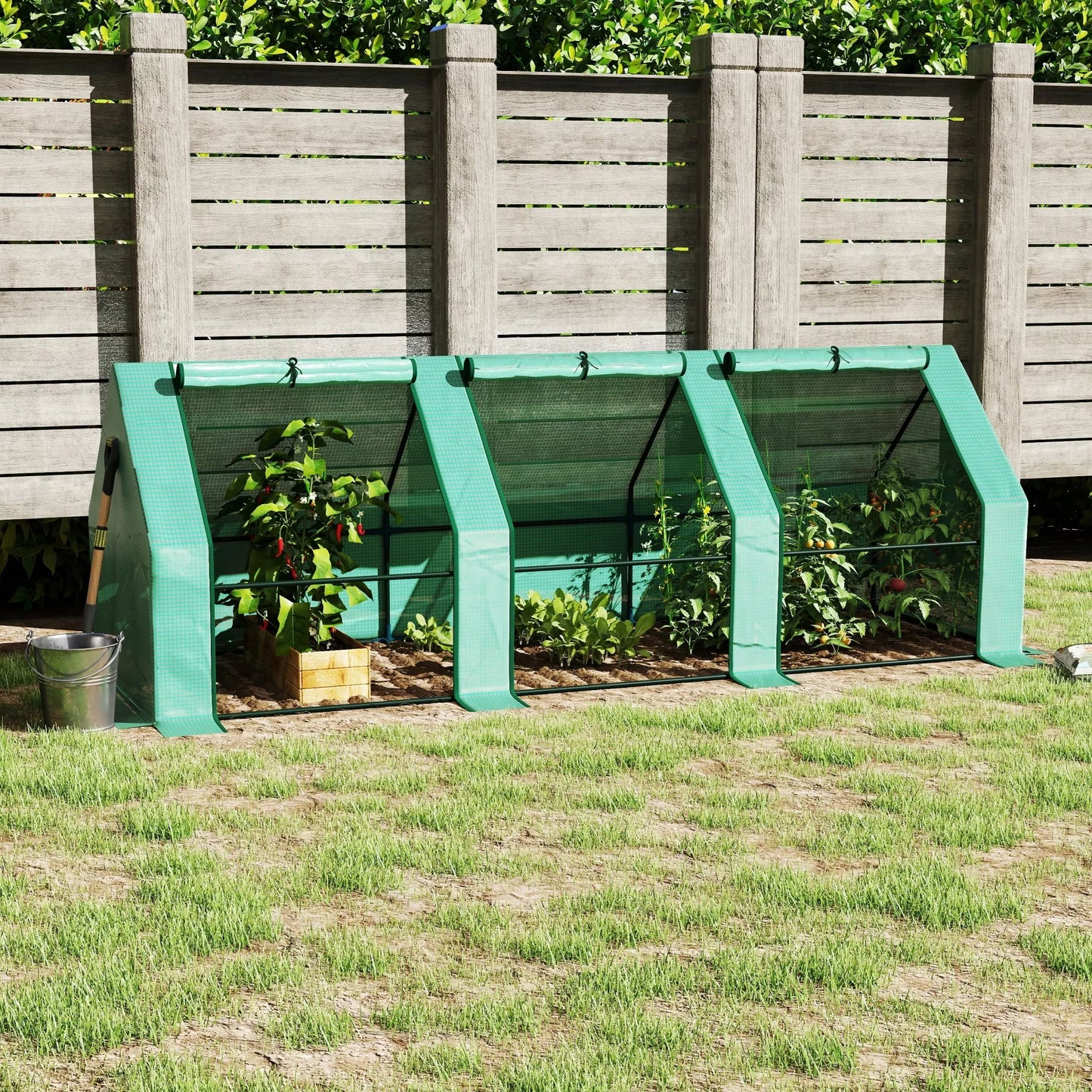 Šiltnamis su 3 atidaromais langais, PE tinklelio danga, plieninis plėvelinis šiltnamis, šiltnamis balkonui, sodui, pomidorų namelis 270x90x90cm, pomidorų šiltnamis daržovėms, gėlėms, augalams, žaliai