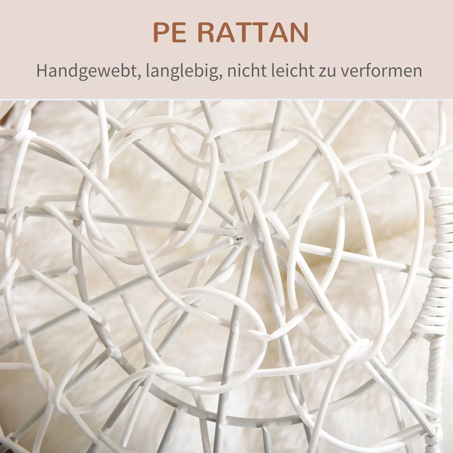 Rotango katės krepšys, urvas, namelis, lova su pagalvėle, paaukštinto dizaino naminių gyvūnėlių lova, kreminės baltos spalvos, Ø45 x 57A cm