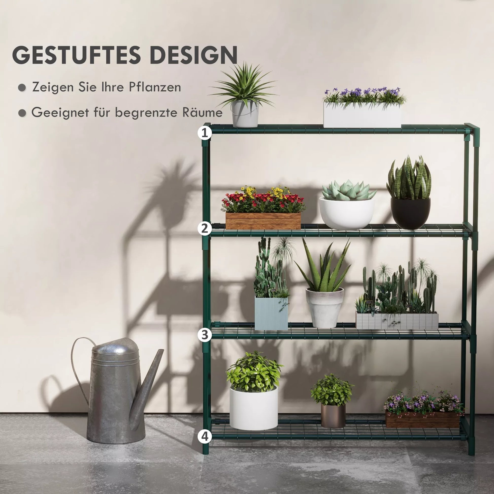 Augalų lentynos Gėlių laiptai Augalų laiptai, 4 lentynos, 89 cm x 28 cm x 107 cm, tamsiai žalios spalvos