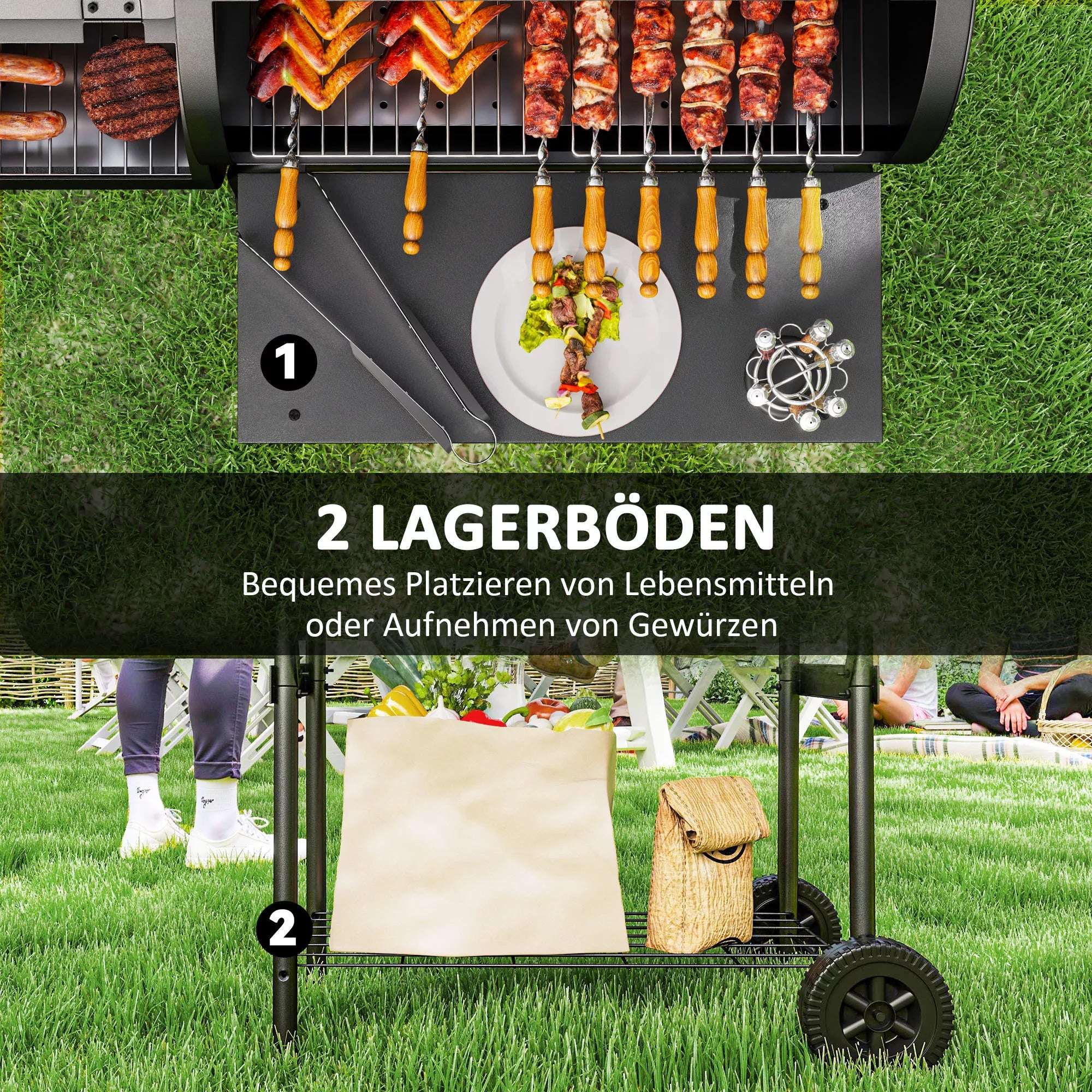 Anglies grilis iš plieno BBQ Smoker su dangčiu Termometras Ratai Oro tiekimas Anglies dėžė