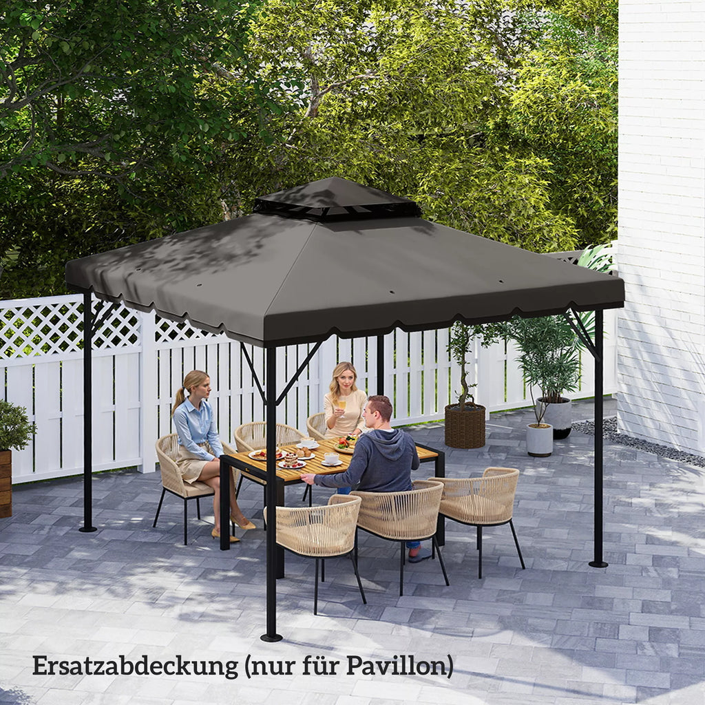 Pavilion 3x3m atsarginis stogas Vandeniui atsparus paviljono stogas su dvigubu stogu Vandens nutekėjimo angomis Šviesiai pilkos spalvos