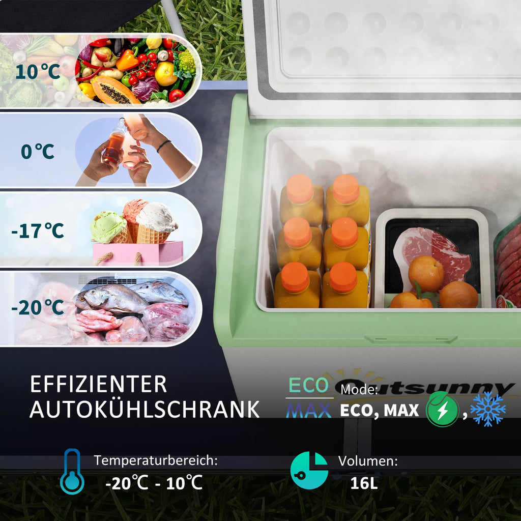 Automobilinis šaldytuvas, šaldymo dėžė, 16 l, nuo -20 °C iki 10 °C, ECO/MAX, 60 x 32 x 26 cm, žalia/pilka