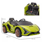 Vaikų automobilio matmenų schema: 108 cm ilgis, 62 cm plotis, 40 cm aukštis