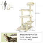 Katės bokšto matmenų schema: 100 cm aukštis, 50 cm pagrindas, žmogaus palyginimas