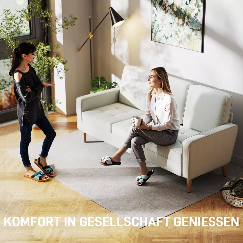 3 vietų sofa su storais pagalvėlėmis, kaučiuko medis, audinio apmušalas, minkšta sofa svetainėms, biurams, miegamiesiems, kreminė balta spalva