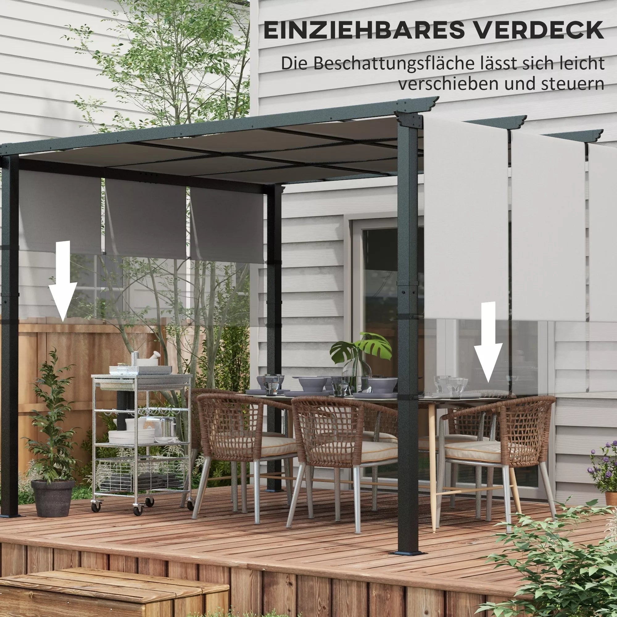 Markizė nuo saulės. Pergola, atspari oro sąlygoms, su tvirtinimo detalėmis, 3 x 3,5 m, tamsiai pilka