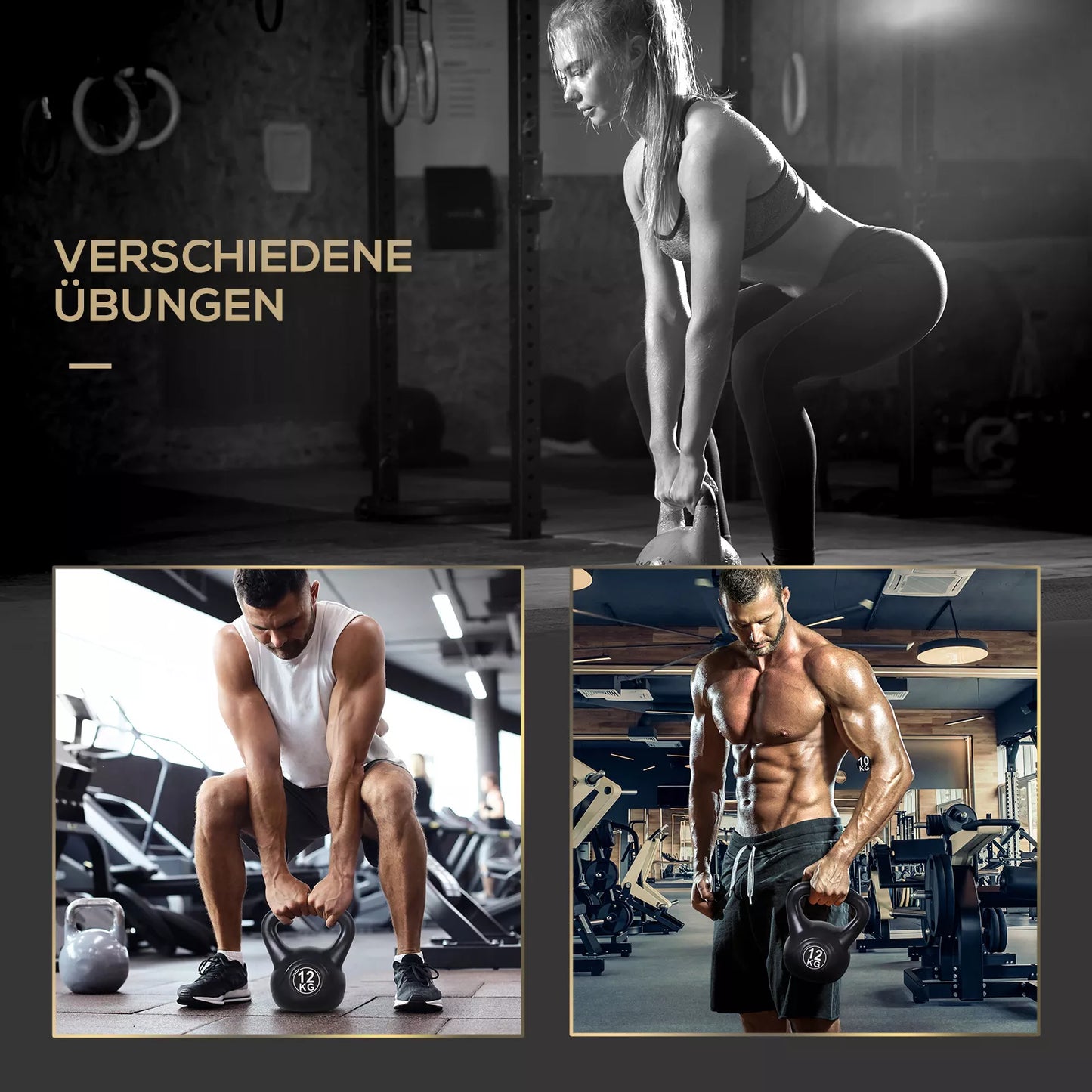 Kettlebell rutulinis hantelis 12 kg svorio hantelis, užpildytas smėliu, skirtas pradedantiesiems, juodos spalvos