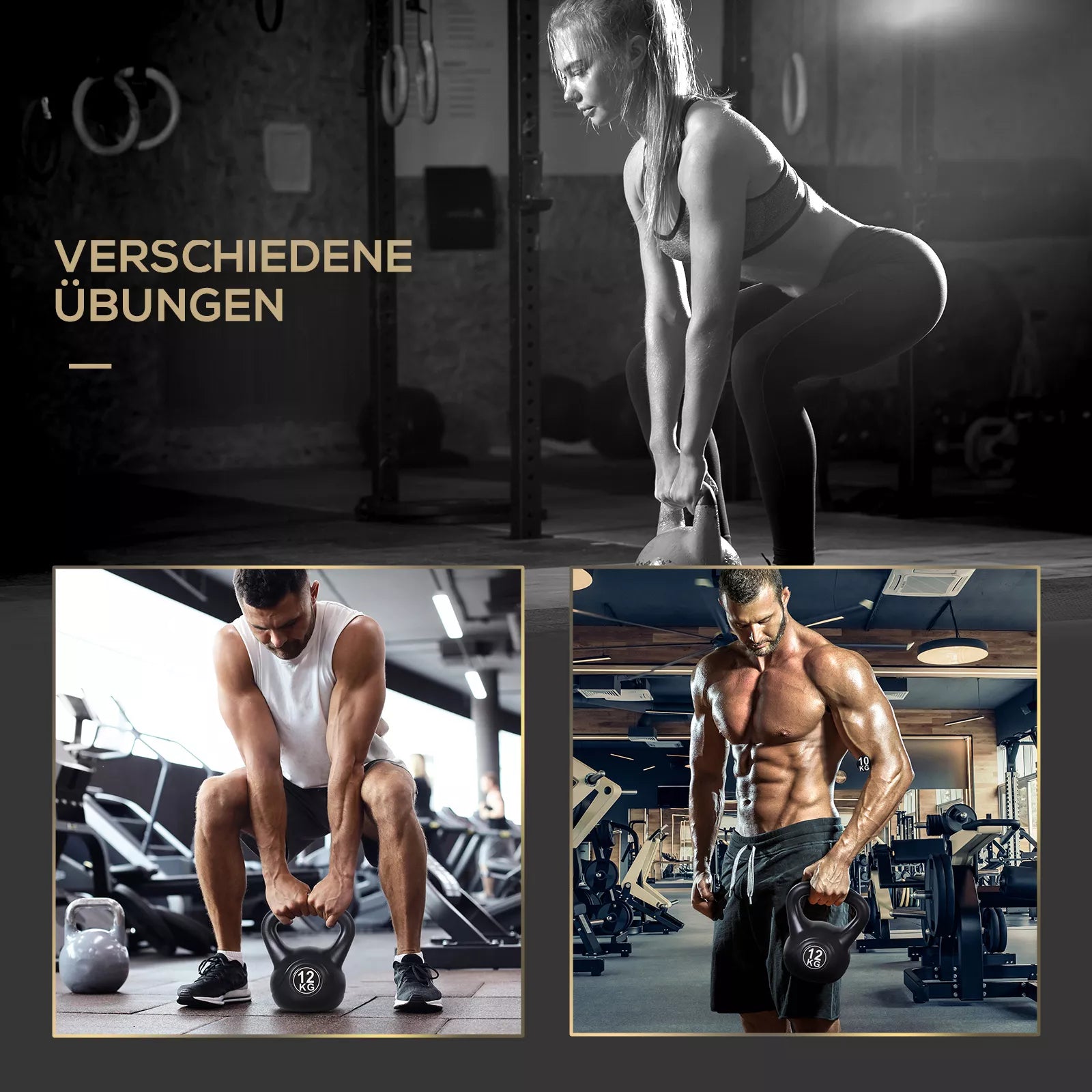 Kettlebell rutulinis hantelis 12 kg svorio hantelis, užpildytas smėliu, skirtas pradedantiesiems, juodos spalvos