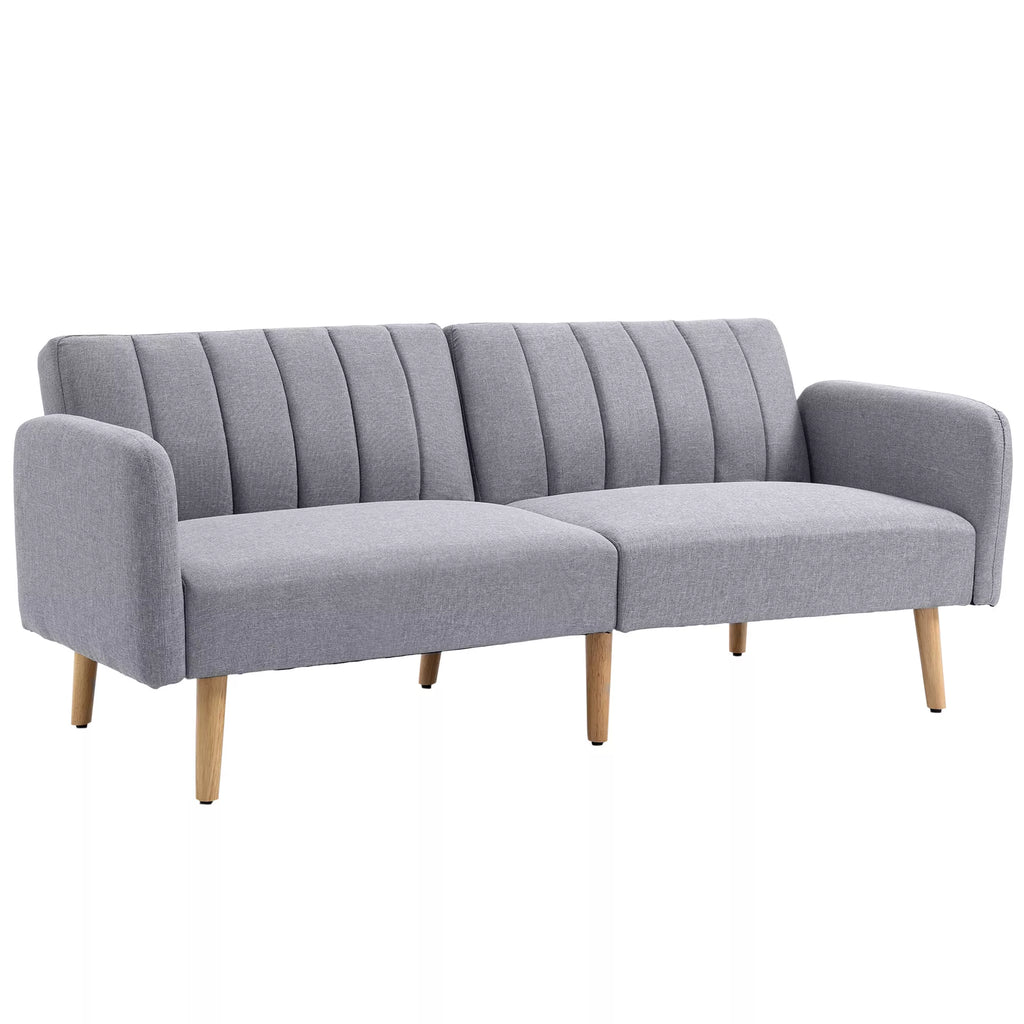 Miegamoji sofa, 2 vietų audinio sofa, miegamosios funkcijos sofa, lininio audinio poliesteris, kaučiukmedžio mediena, 173 x 75 x 73 cm, Pilka