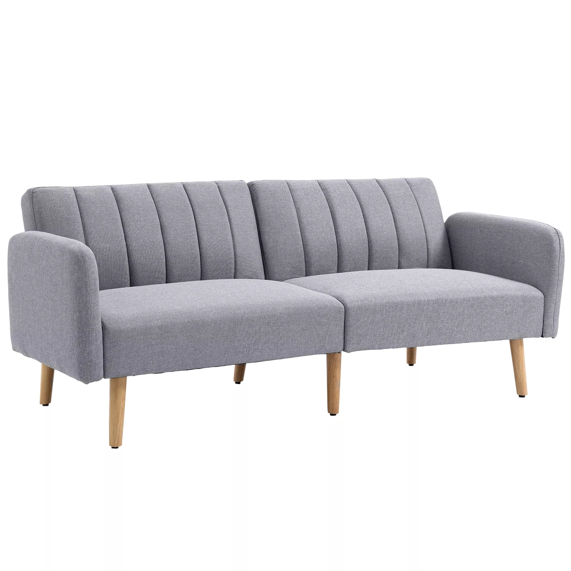 Miegamoji sofa, 2 vietų audinio sofa, miegamosios funkcijos sofa, lininio audinio poliesteris, kaučiukmedžio mediena, 173 x 75 x 73 cm, Pilka