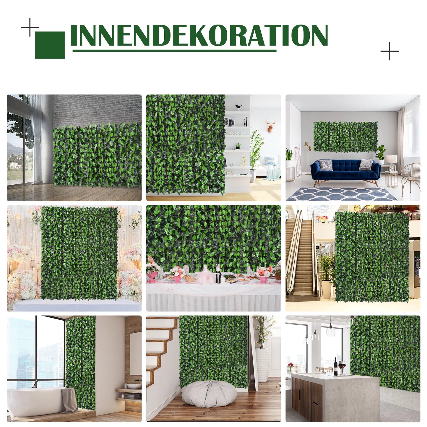 Dirbtinė gyvatvorė Dirbtinis augalas Vynmedis, Lauko dekoracija,  realistiškas išvaizda, 300 cm× 100 cm, Tamsiai žalia