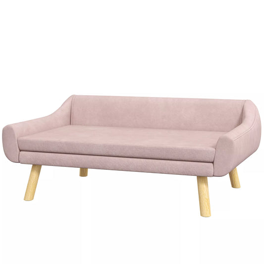 Gyvūnėlių sofa šuniukams, skandinaviško dizaino, su nuimama pagalvėle, veliūrinė išvaizda, 102 cm x 58,5 cm x 42,5 cm, rožinė + natūrali