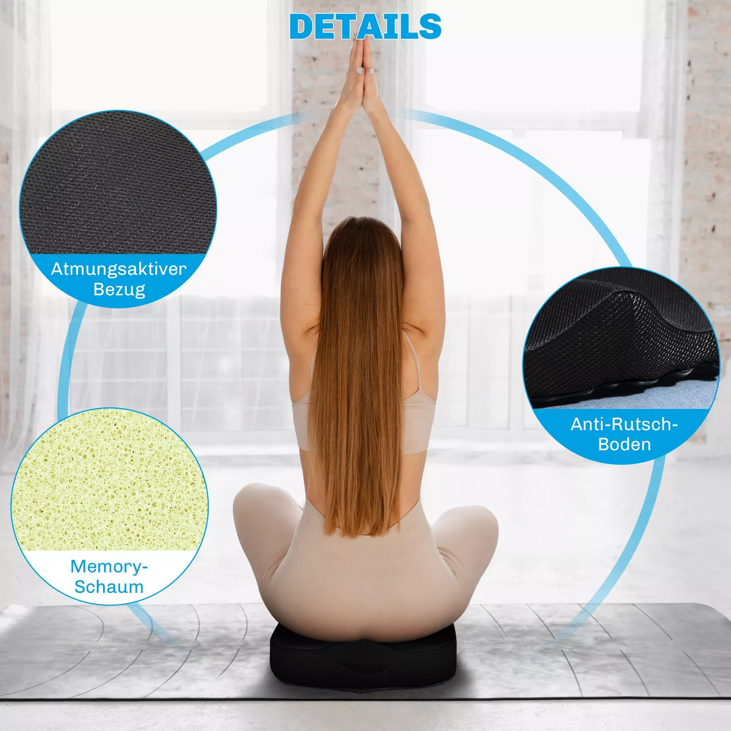 Ergonomiška sėdimoji pagalvėlė, kvėpuojantis užvalkalas, neslystanti, 44x39x13 cm, juoda