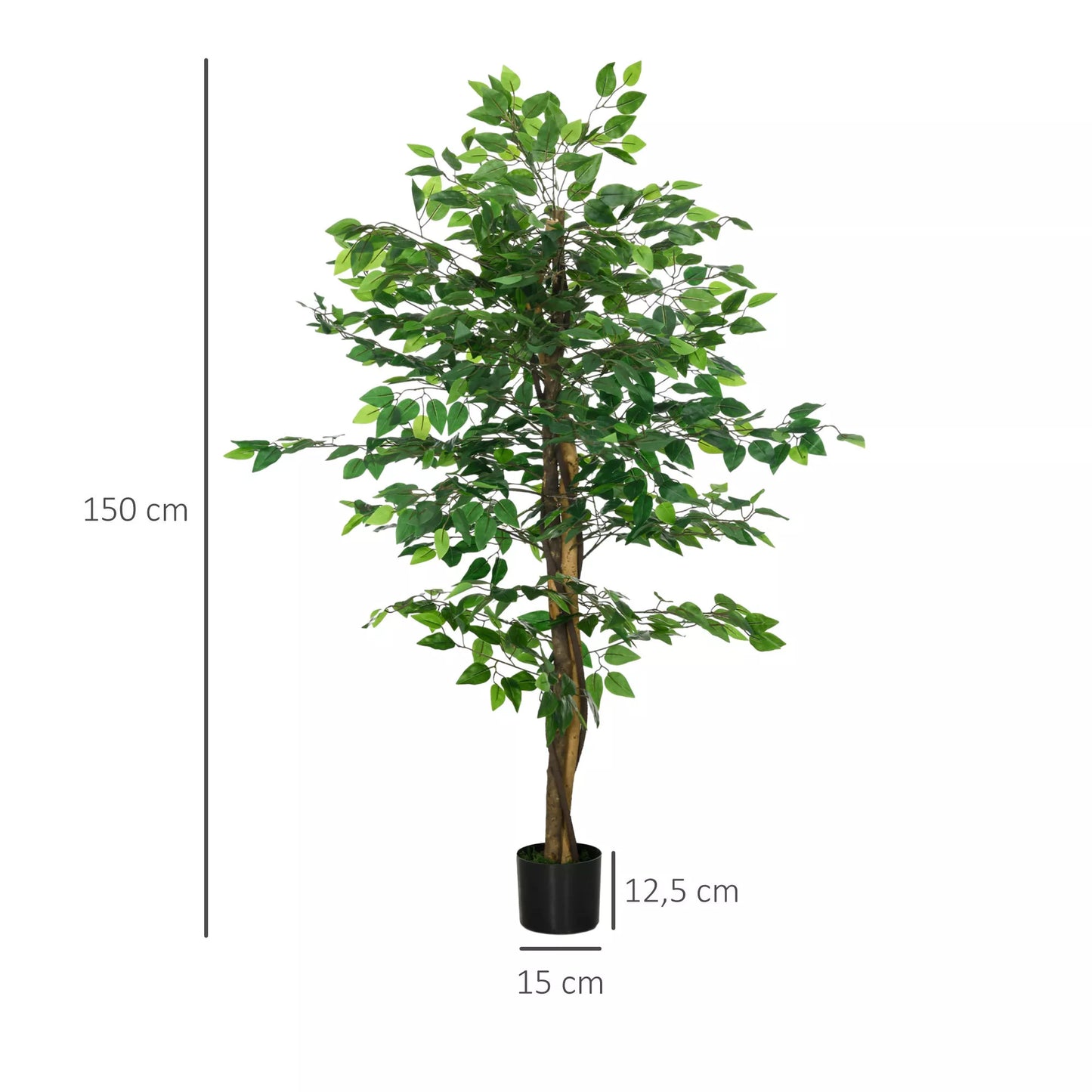 Dirbtinis fikusas, tikroviškas, 150 cm aukščio, su vazonu, žalias
