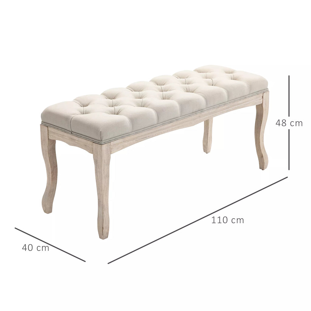 Suoliukas su lininiu apmušalu ir medinėmis kojelėmis, 110 cm, smėlio spalvos