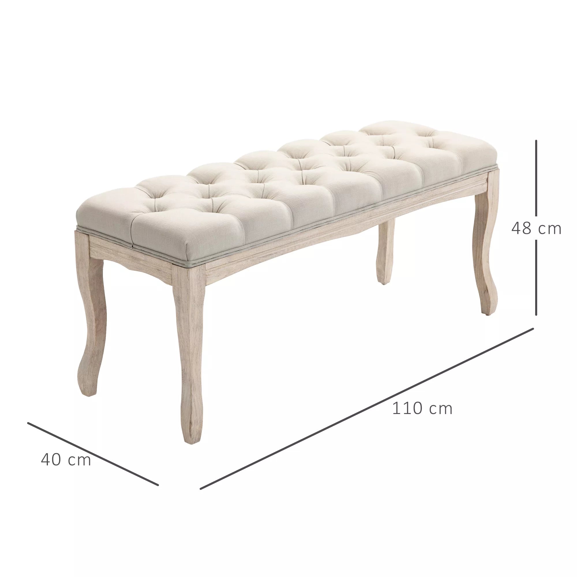 Suoliukas su lininiu apmušalu ir medinėmis kojelėmis, 110 cm, smėlio spalvos