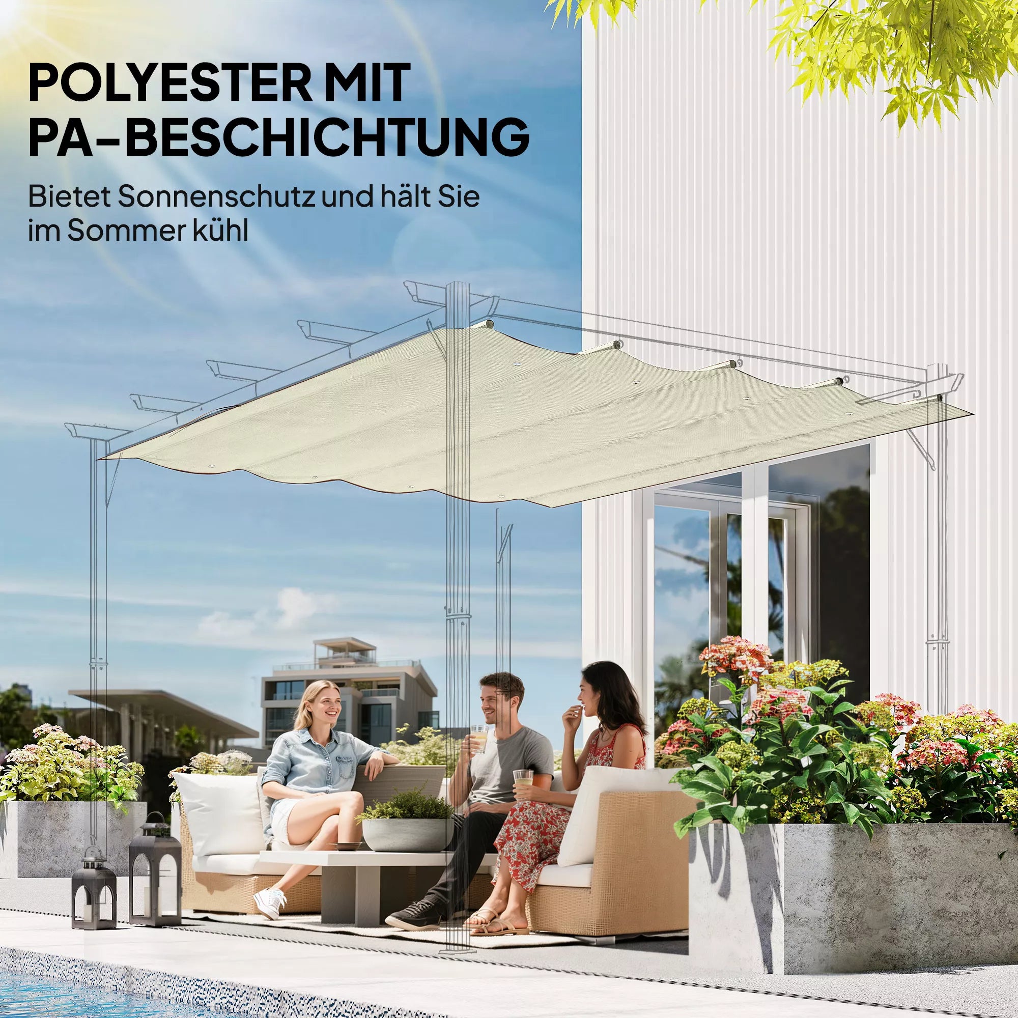 Atsarginis stogas 2,85 x 2 m sodo pavėsinei, ištraukiamas, lengvai montuojamas, poliesteris, kreminės baltos spalvos