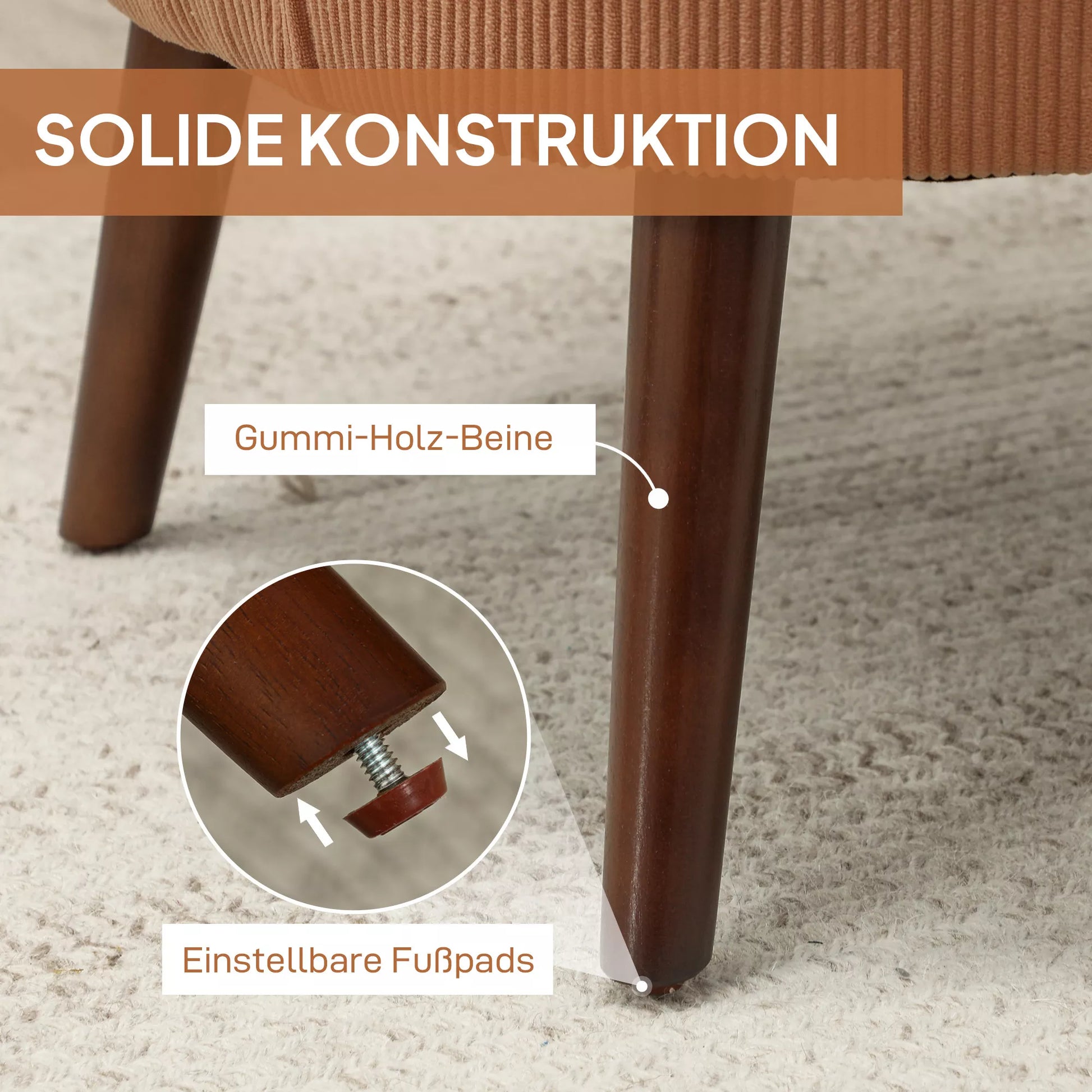 Moderni paminkštinta akcentinė kėdė su juosmens atrama, kaučiukmedžio kojomis, oranžinė