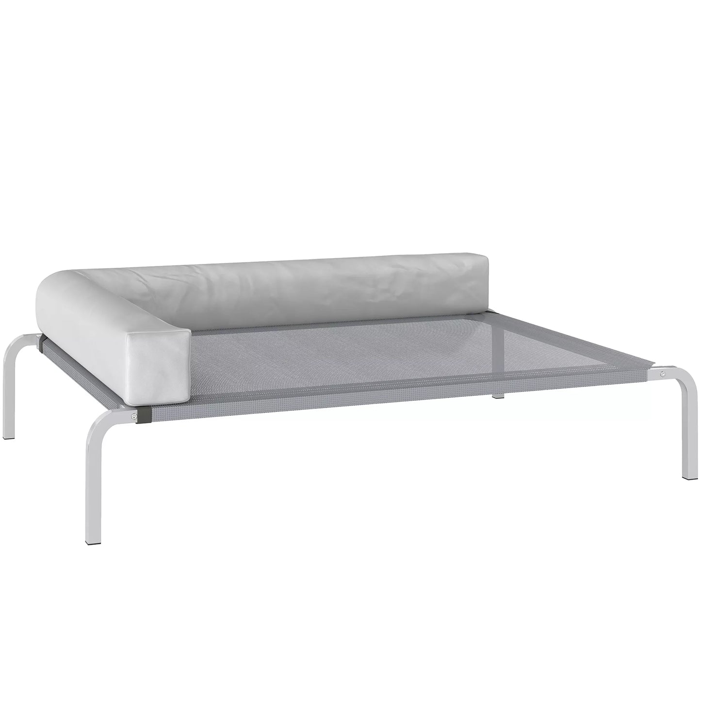 Lauko šunų gultas, paaukštinta šunų lova vidutinio dydžio šunims, su L formos pagalvėle, 110x75x30cm, šviesiai pilka