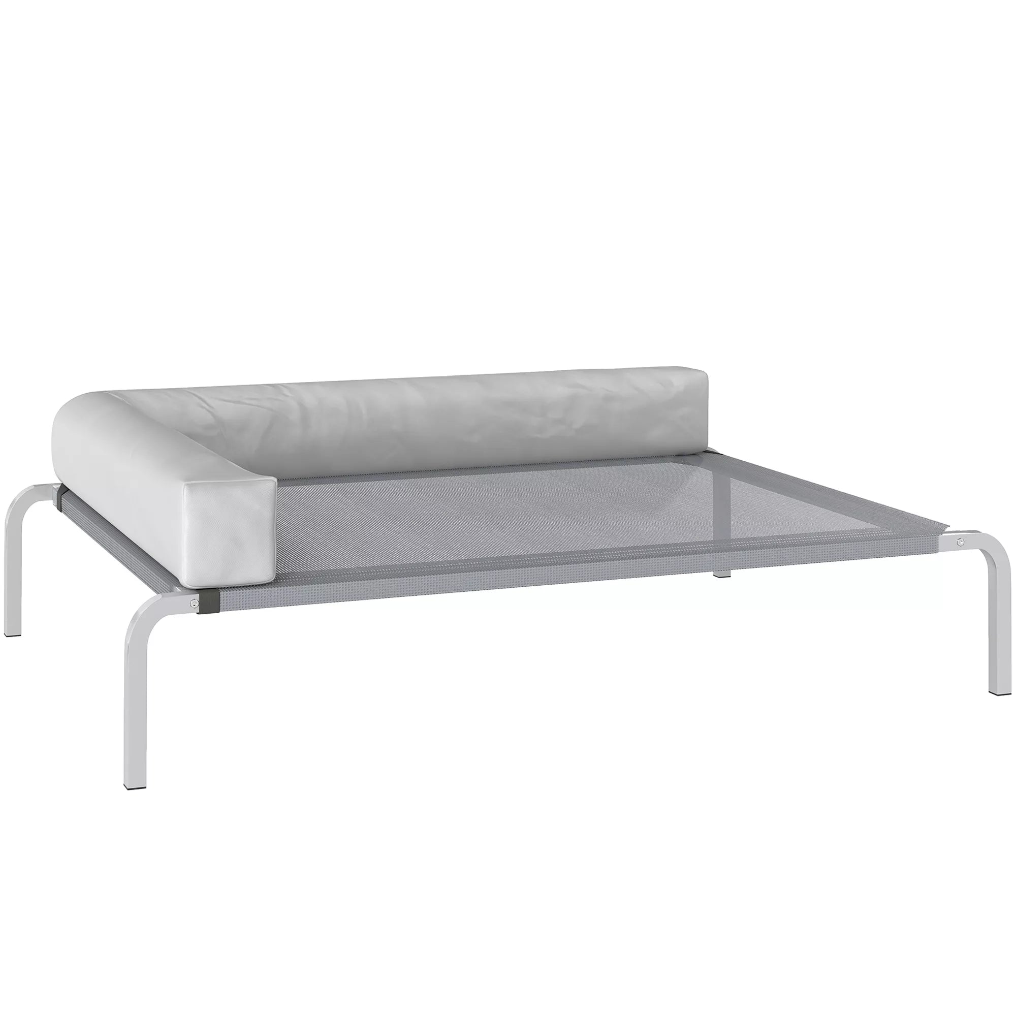 Lauko šunų gultas, paaukštinta šunų lova vidutinio dydžio šunims, su L formos pagalvėle, 110x75x30cm, šviesiai pilka