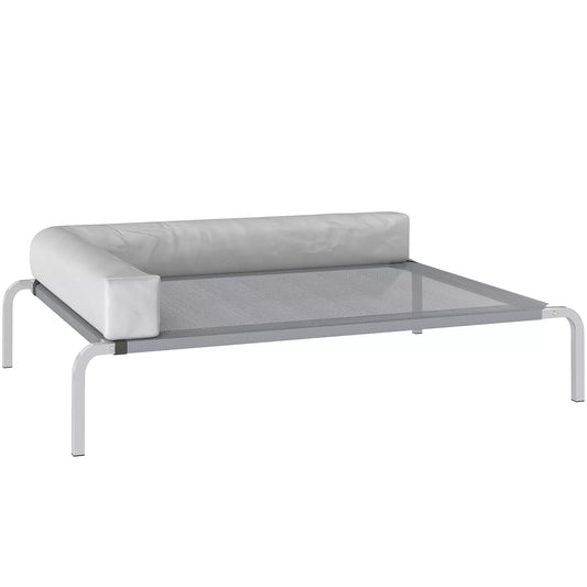 Lauko šunų gultas, paaukštinta šunų lova vidutinio dydžio šunims, su L formos pagalvėle, 110x75x30cm, šviesiai pilka