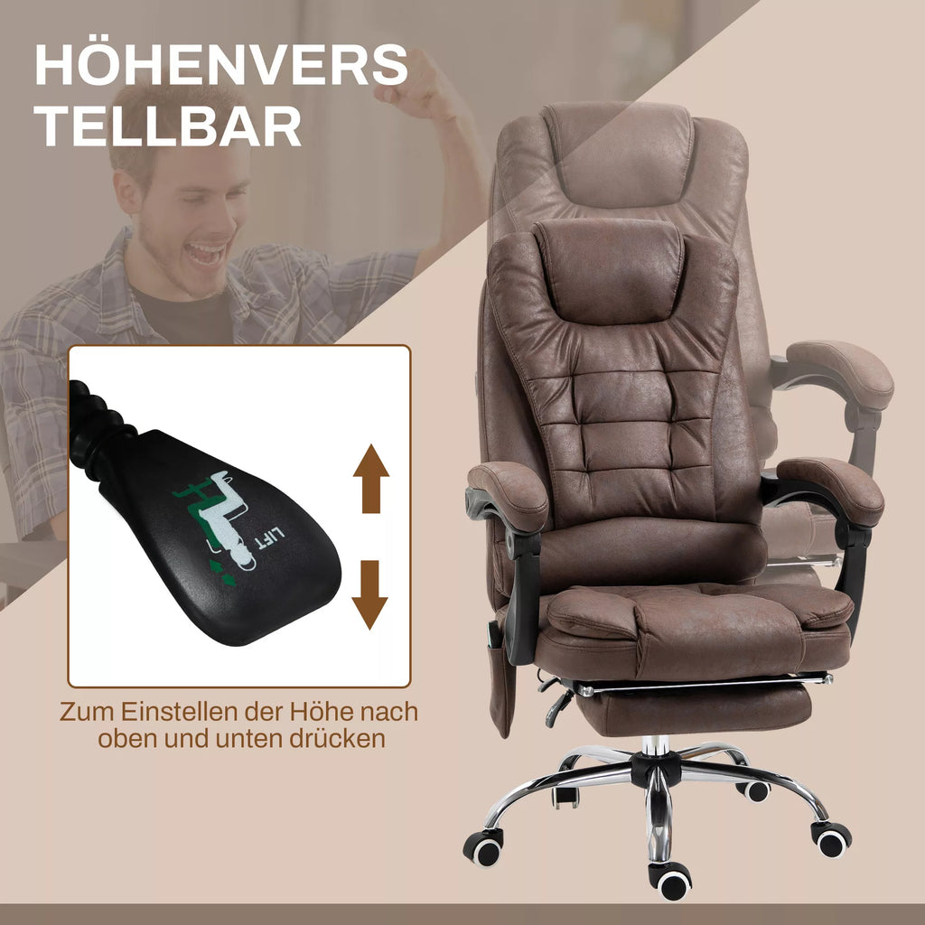 Masažinė biuro kėdė, atlošimo ir šildymo funkcija, pasukama, ergonomiška, iki 120 kg, ruda