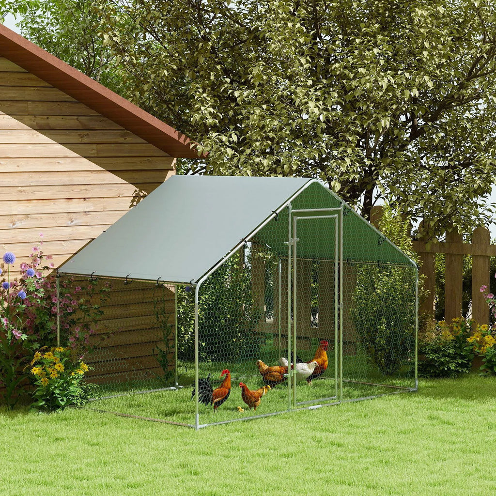 Vištidė 5–8 vištoms, stogo danga, užrakinamos durys, plieninis rėmas, 5,1 m², 3 x 1,7 x 1,9 m