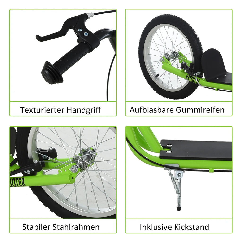 Vaikų paspirtukas Paspirtukas Miesto paspirtukas Kickscooter Paspirtukas Vaikų paspirtukas su pneumatinėmis padangomis ir rankiniu stabdžiu Paspirtukas Vaikams nuo 5 metų 16 colių Žalias 139 x 58 x 90-96 cm