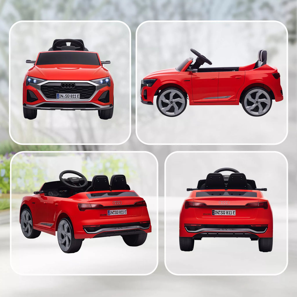 Elektrinis vaikiškas automobilis, 12V Audi Q8, 3–5 km/h, nuotolinio valdymo pultas, priekiniai žibintai, muzika, raudonas