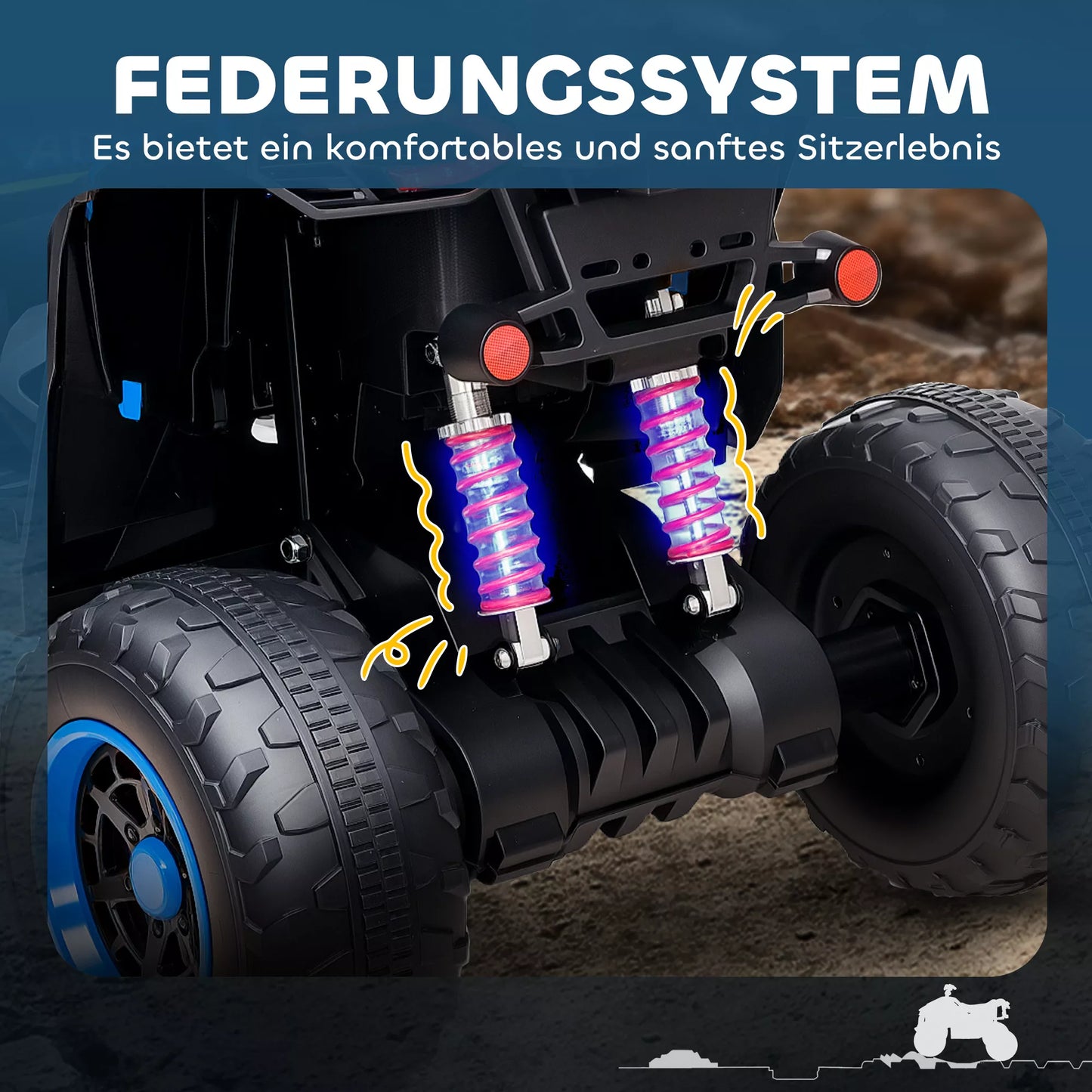 Elektrinis keturratis vaikams, 3-6 km/h, LED žibintai, muzika, USB, 3-8 metų amžiaus, mėlynas