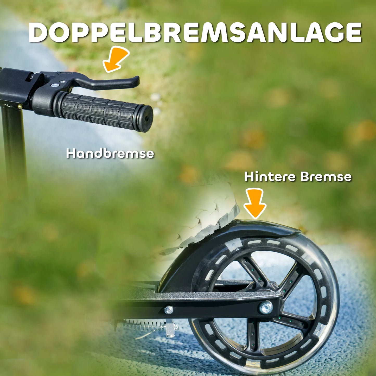 Vaikų paspirtukas, dvigubi stabdžiai, metalinis rėmas, atrama kojoms, sulankstomas, 3–8 metai, juodas