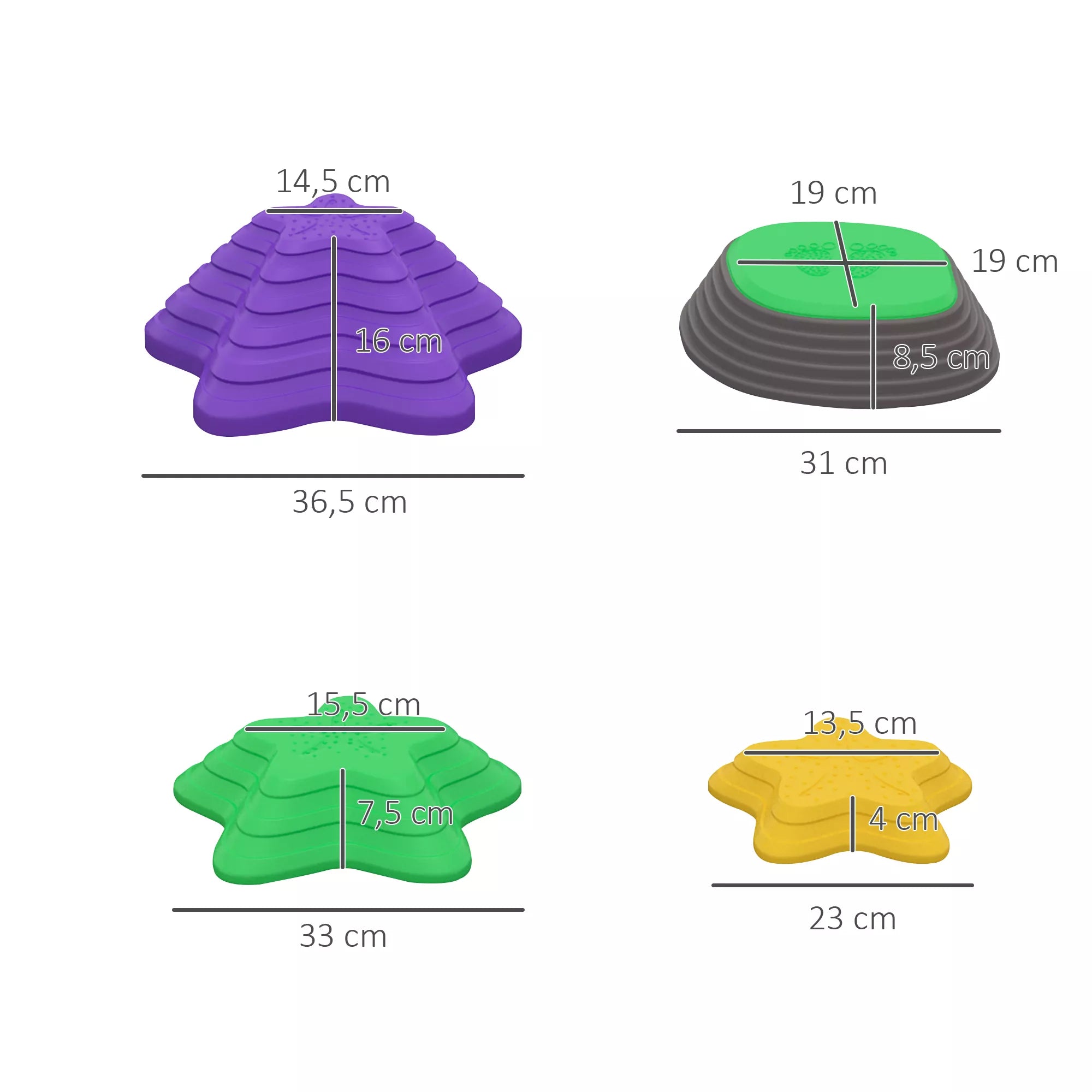 Balansinių akmenų schema su matmenimis 36,5, 33 ir 31 cm