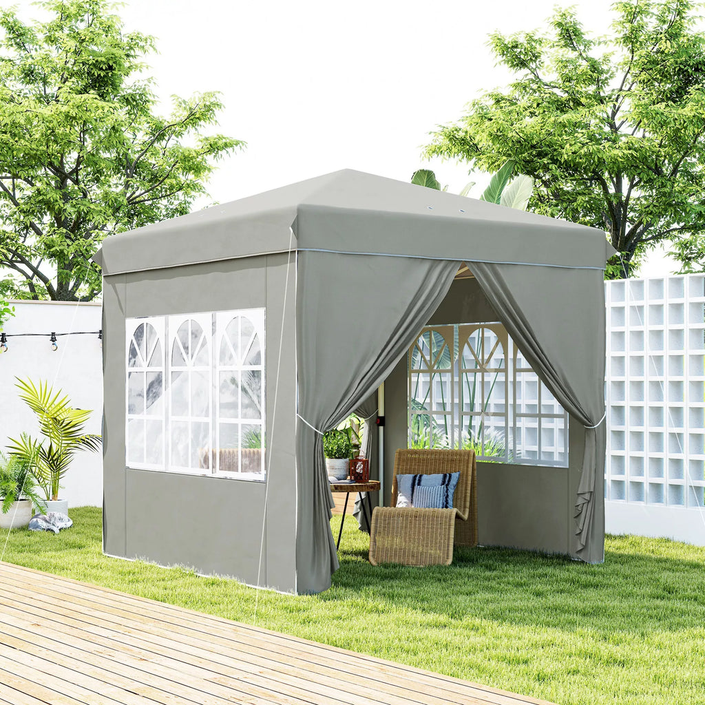 2,5 x 2,5 m Pop-up paviljonas su sienelėmis ir nešiojimo krepšiu, UPF50+ reguliuojamo aukščio sodo palapinė, šviesiai pilkas